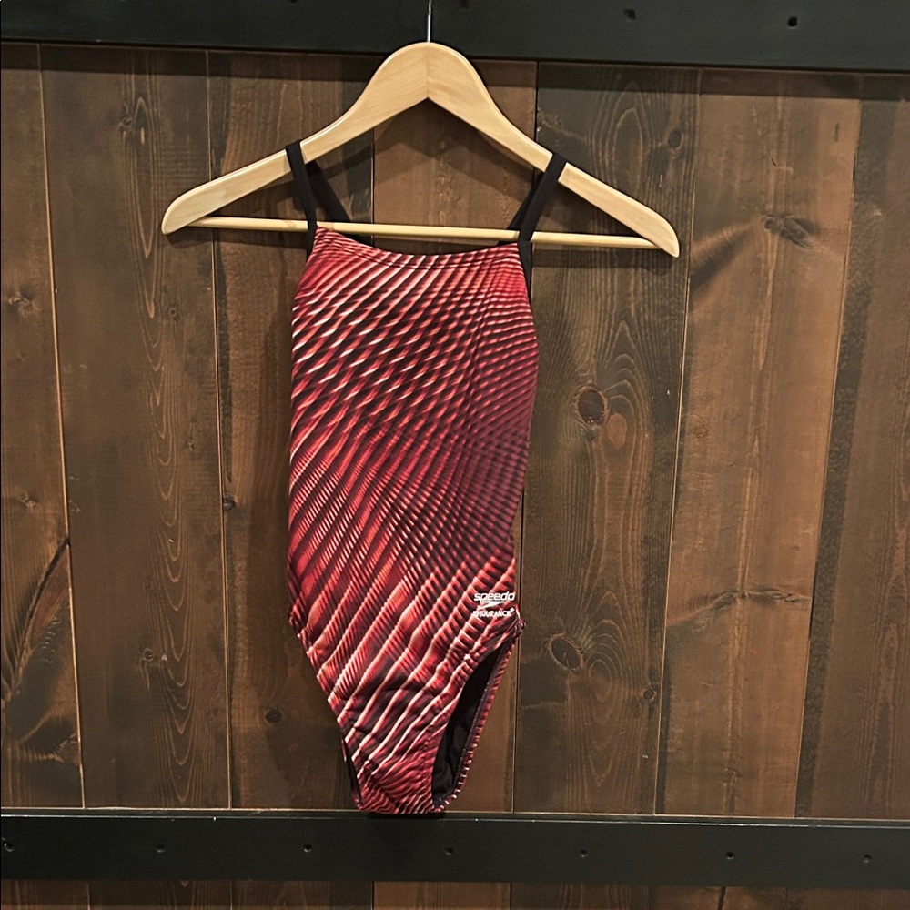 Speedo Red and Black Patterned Swimsuit Endurance Plus Girls Size 26